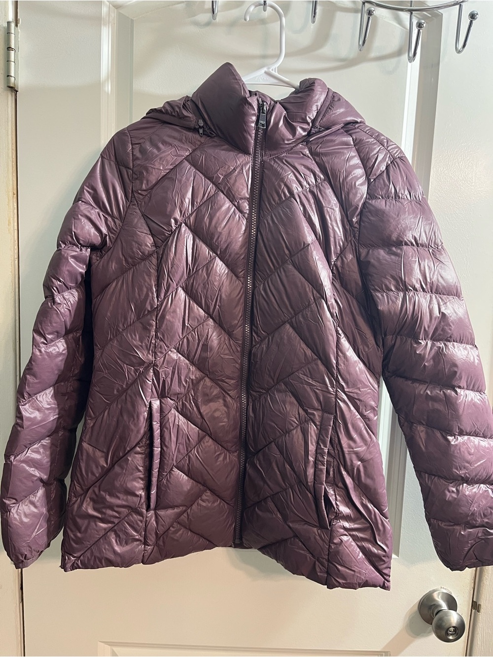 London Fog Quilted Puffer Jacket in Plum